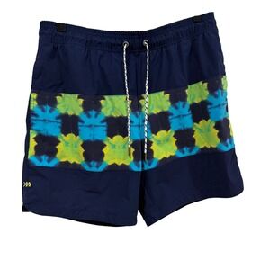 Rhone Fletcher Swim Trunks Mens Navy Blue Tie Dye Print Board Shorts 6 Inch